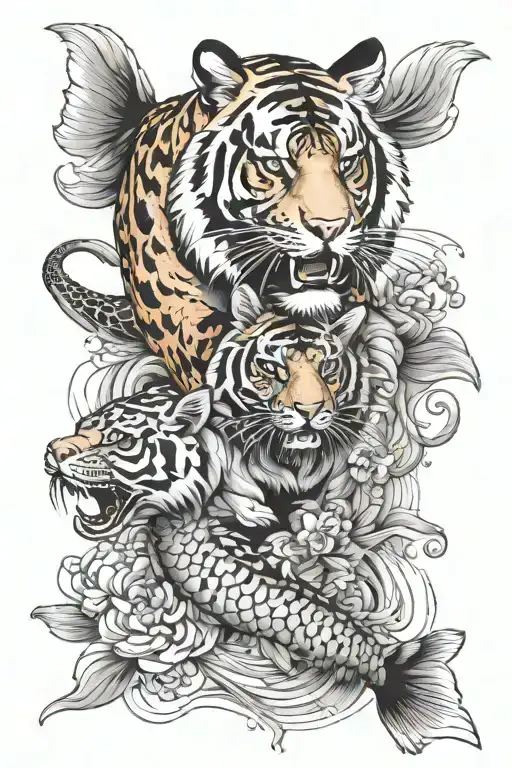 Koi Fish And Tiger Face