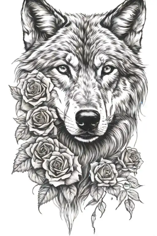 Wolf With Roses Covering Its Eyes