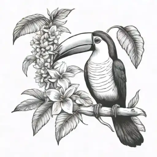 Small Toucan Tattoo With Ecuador Amazon Rainforest Tribal Scene Lots Of Tree And Flowers