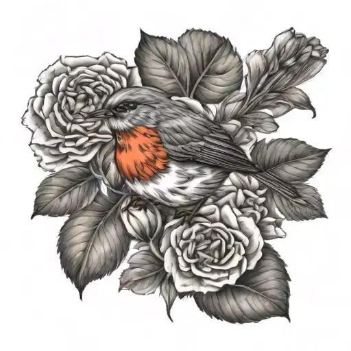 Robin Bird With Carnation Flower