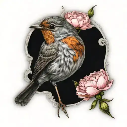 Robin Bird With Carnation Flowers