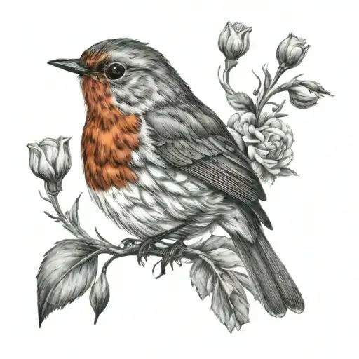 Robin Bird With Carnation Flowers