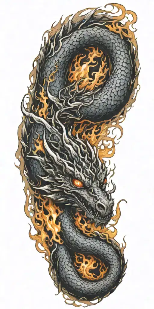 Fiery Dragon In Flames Of Fire