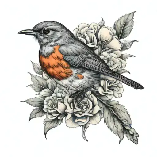 Robin Bird With Carnation Flowers