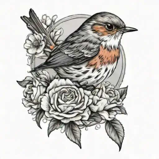Robin Bird With Carnation Flowers