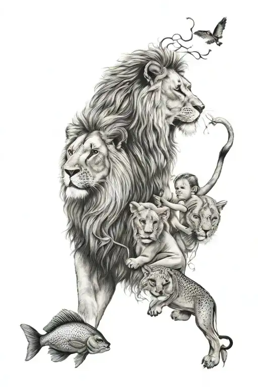 Family With Doughter Fish Lion