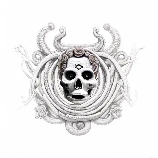 Calavera Con Serpientes Como La Hecicera Griega Medusa