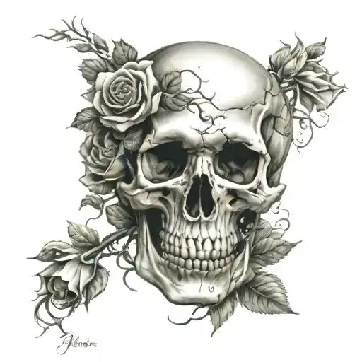 Skull And Roses Intertwined