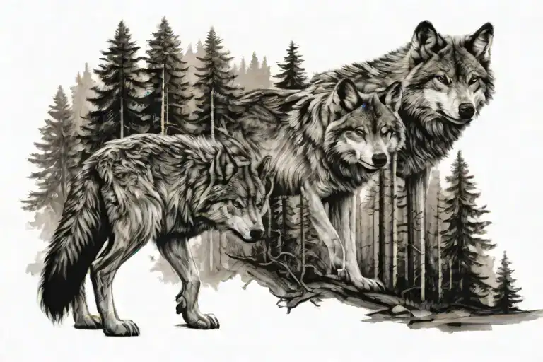 3 Wolf In Forest Back