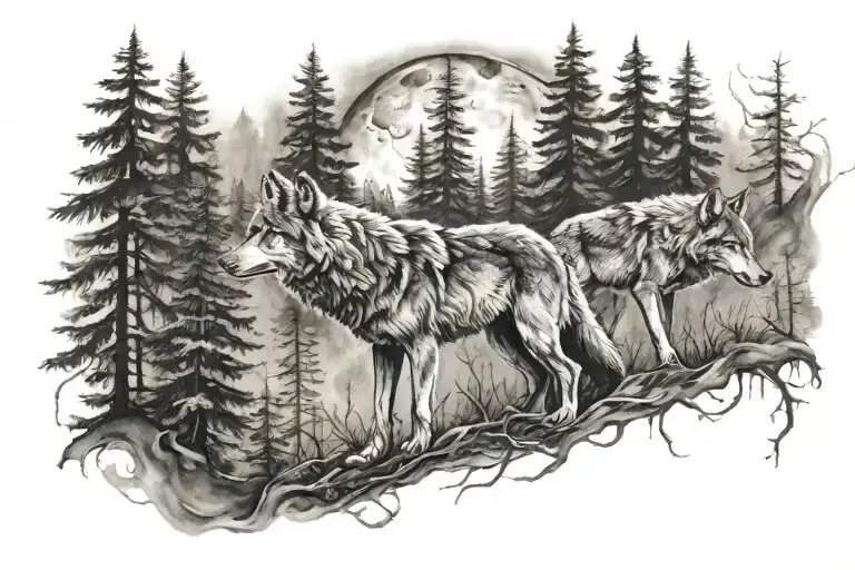 3 Wolf In Forest Back