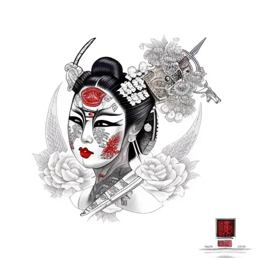 Geisha With A Dagger And Mask