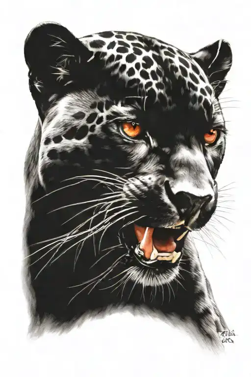 Black Jaguar With Red Eyes Looking Right Side