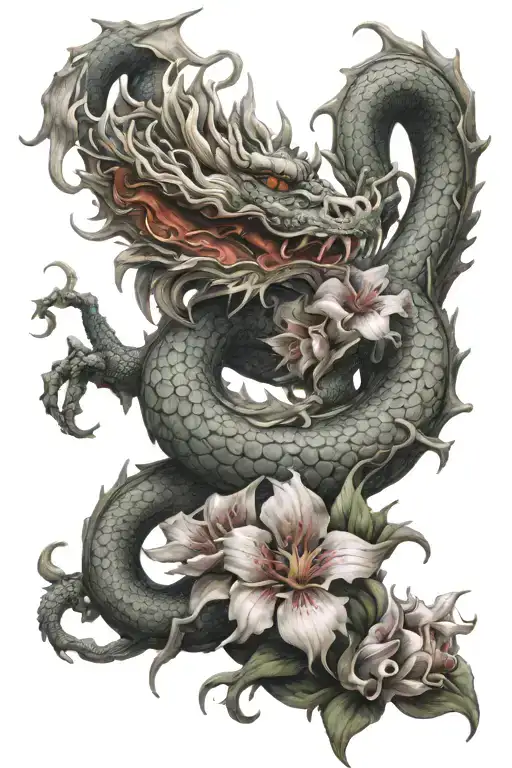 Chinese Dragon Flowers Intertwined