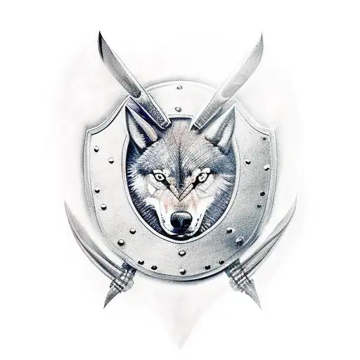 Spartan Shield With Half Spartam Half Wolf Head