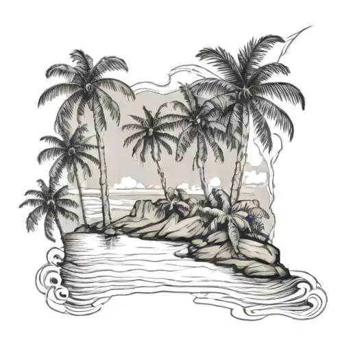 Outline Of Guyana Country With Palm Trees Underneath