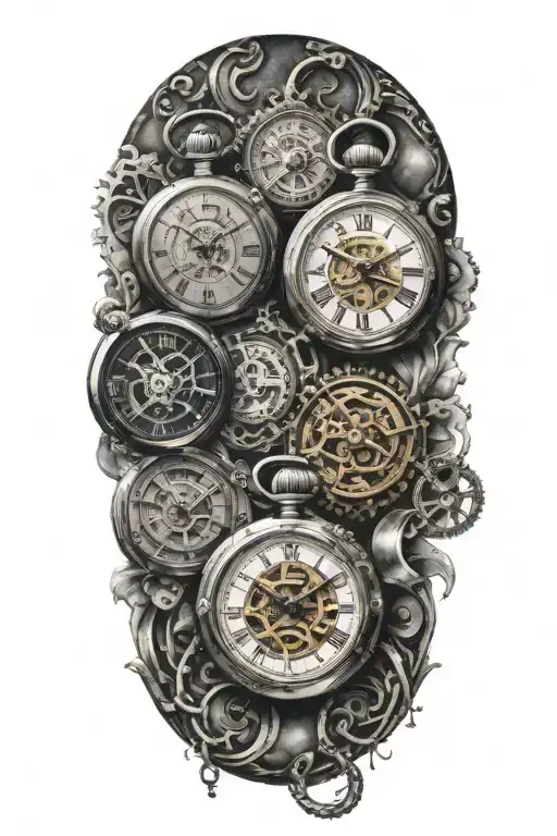 5 Pocket Watches Merging Together
