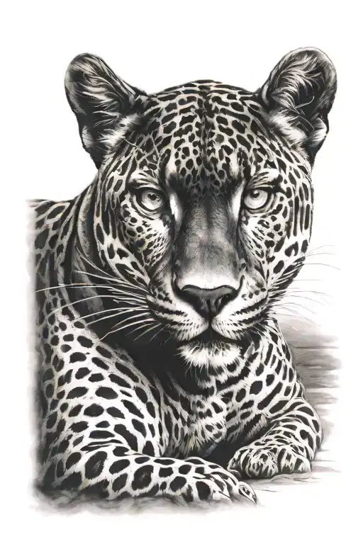 Long Black Jaguar Sitting Up Colored Eyes Looking