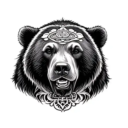 Fusion Of Bear And Pacific Islander Tattoo Style