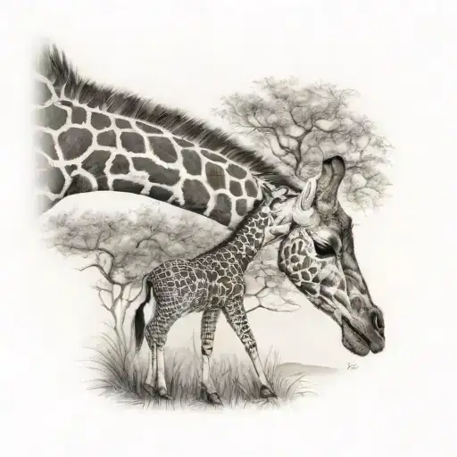 Mom And Baby Giraffe Gracefully Walking