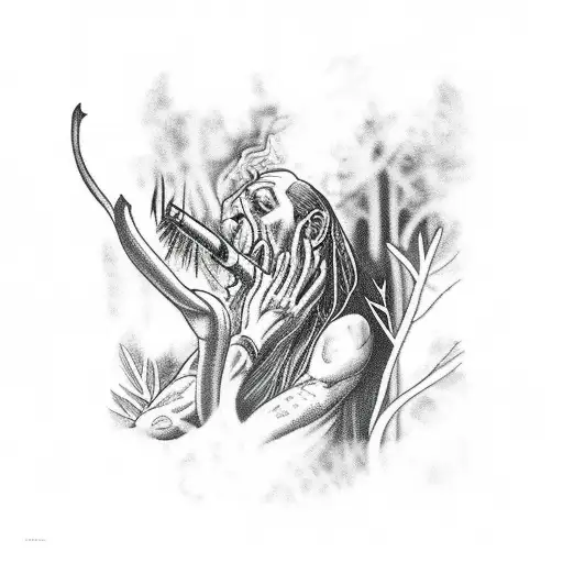 A Shaman Smoking Plants In Forest Dark Atmosphere
