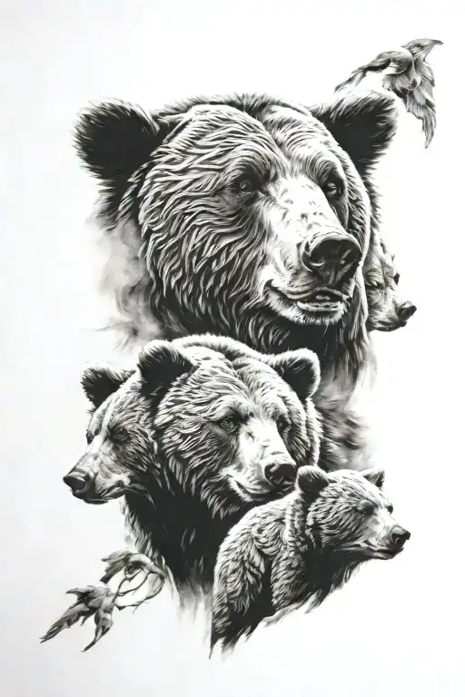 Bear And 3 Cubs
