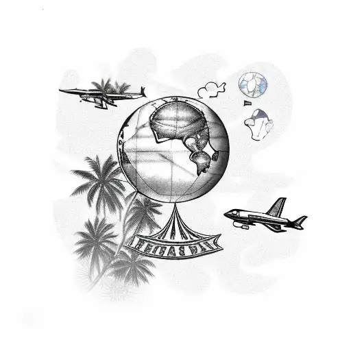 Plane And Palmtree Around The Globe