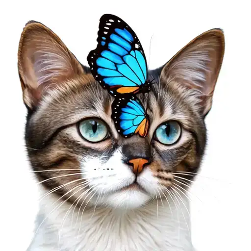 Cat With Butterfly On His Nose Mixed With Semicolon