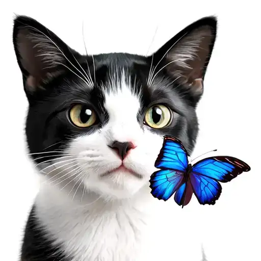 Black And White Cat With Butterfly On His Nose Mixed With Semicolon
