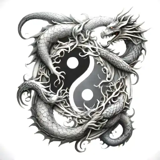 Yin Yang Symbol Formed From Two Dragons Intertwined