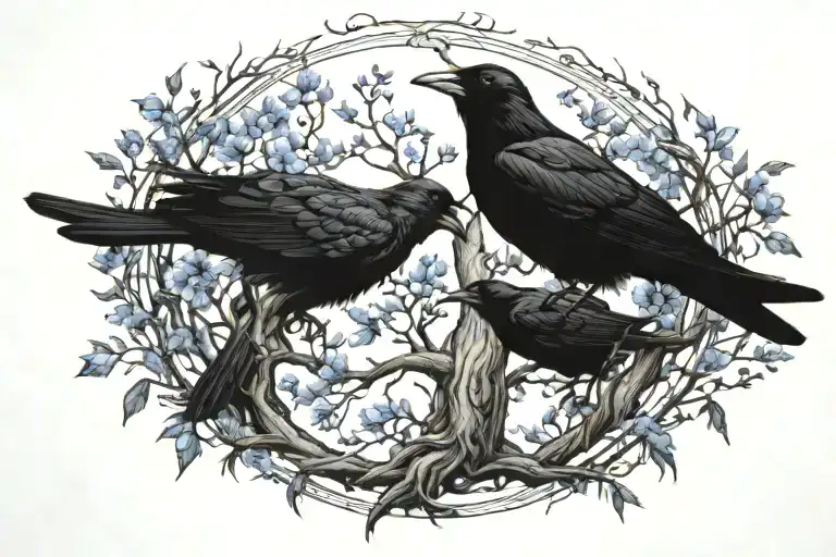 Larkspur Flowers Intertwined 2 Crows Tree Of Life Cancer Zodiac