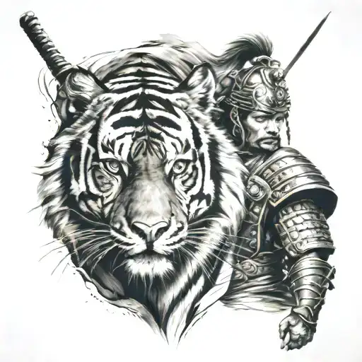 Tiger And Samurai Warrior