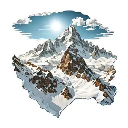 Snow Mountain With Blue Sky And Sunshine Comes