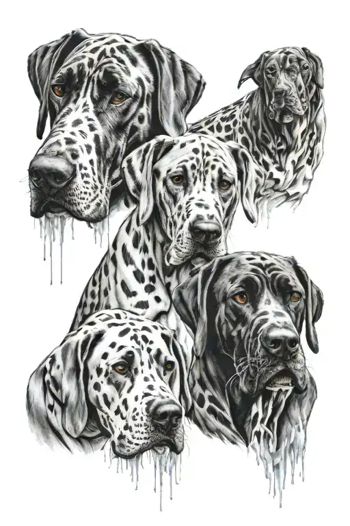 4 Great Dane Heads With Waterfall Flowing Behind