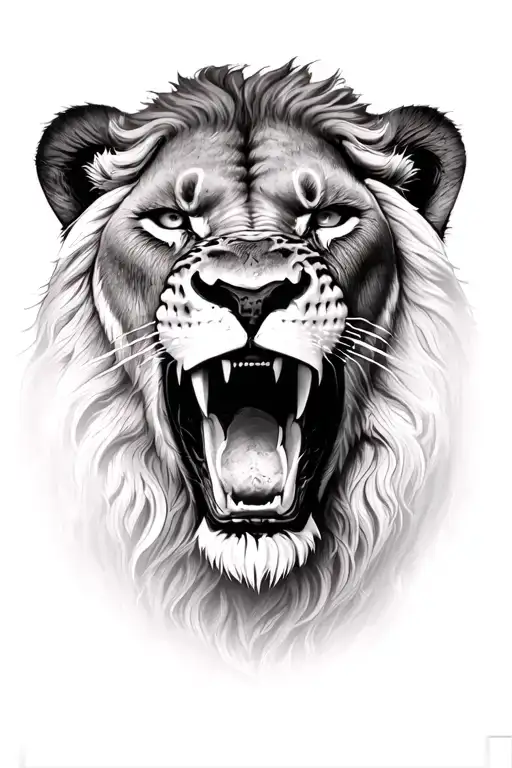 Roaring Lion Face With Battle Scars Instead Facing Forward