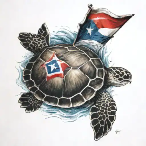 Sea Turtle With Puerto Rican Flag Inside