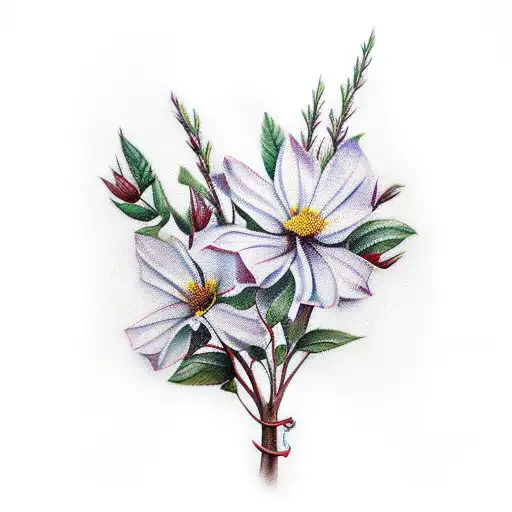 Cardinal In Sticks With Flowers