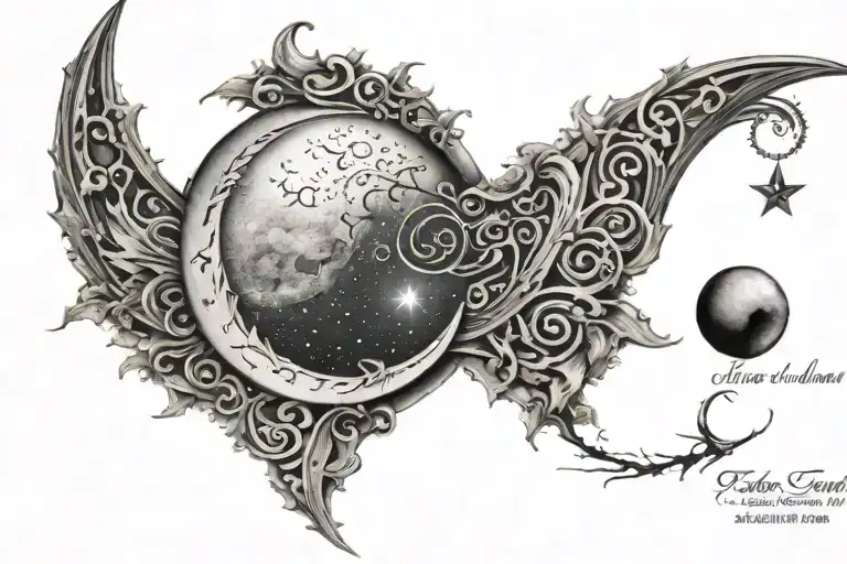 Detailed Halg Crescent Moon With Cursive Text Saying Postitive Energy