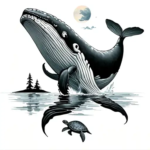 Whale And Sunset And Traveler's Tree And Tail Straw And Turtle