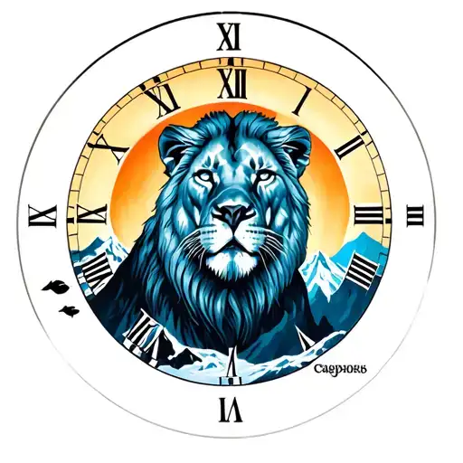 Mountain Clock Lion With Sun