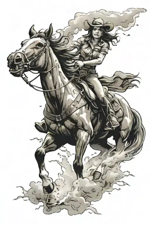 Cowgirl Riding A Horse In A Thunderstorm