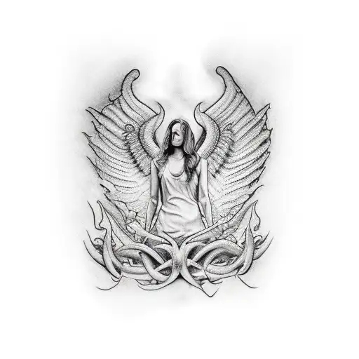 Devil Riping Out The Skin And Angel Wing Stiched To Back