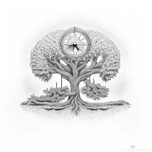 Family Tree Growing With A Clock In It