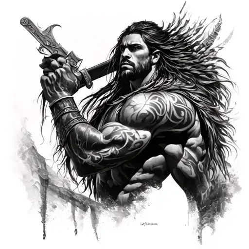 Create A Tattoo With A Warrior Theme Containing Tribal Features To Close Your Arm