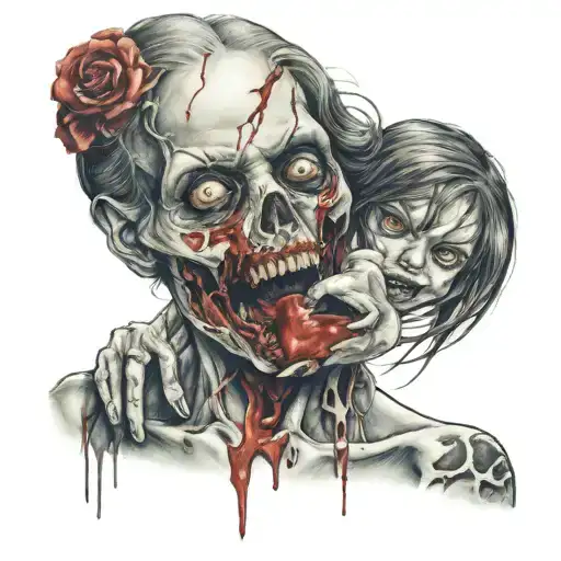 Beautiful Zombie Girl Eating Heart