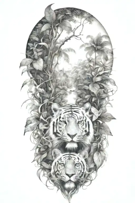 Realistic Jungle Tattoo With No Animals And Only Jungle And Vines