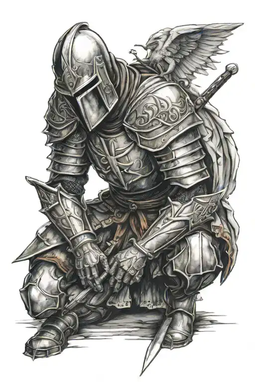 Kneeling Templar Knight Holding A Sword