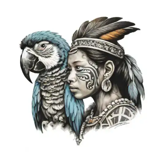 Mayan Girl With A Macaw