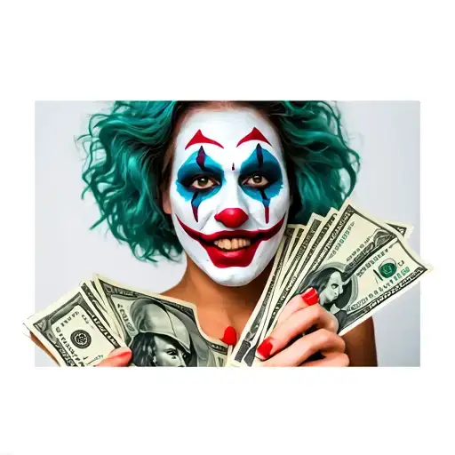 Women Wearing Clown Makeup Holdin Money Tattoo