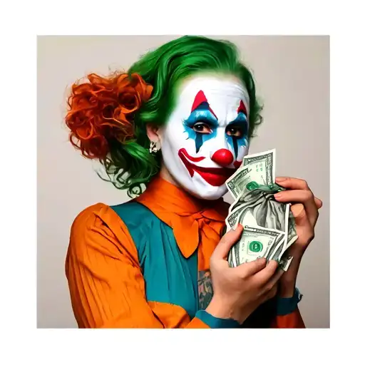 Women Wearing Clown Makeup Holdin Money Bag Tattoo