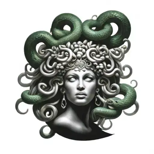 Medusa Head Tattoo With Versace Ring Surrounded And Snakes Emerging From The Head